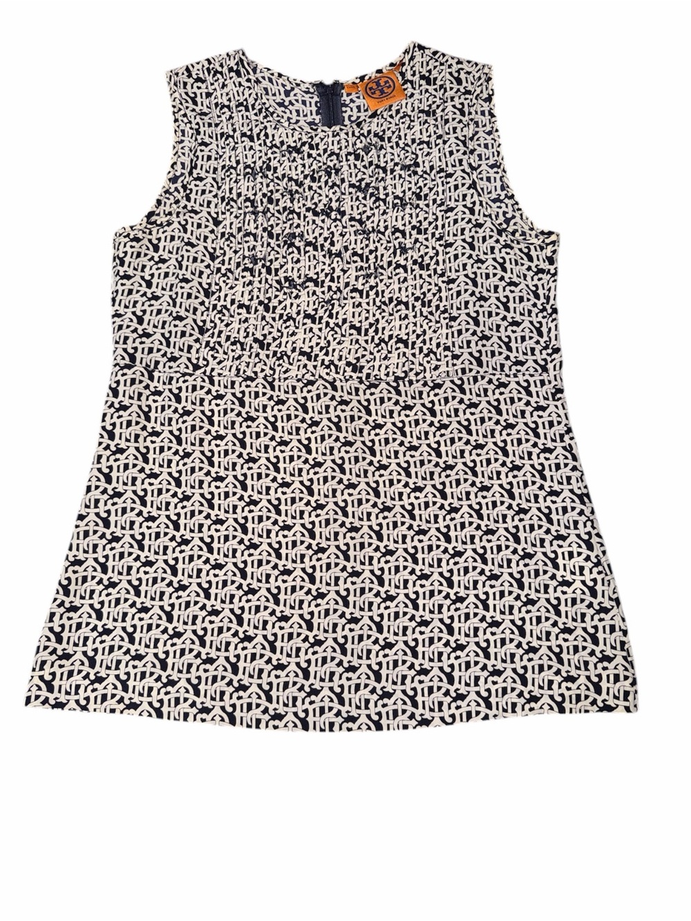 Tory Burch Navy &‎ Cream Geometric Sleeveless Blouse